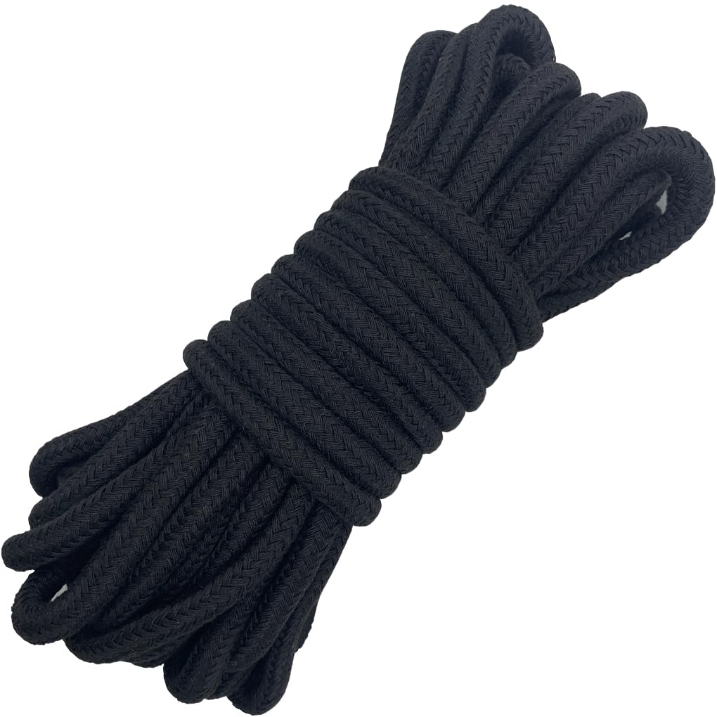 Cordino 8mm 10 Metri, Corda di Cotone Solida e Intrecciata Morbida, Cordino di Cotone, Corda per Nodi di Cotone, Corda Multiuso Spessa, Corda per Fascetta, Fai da Te, Decorazione (10m nero, 1)