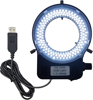 USB LED Ring Light Illuminator, 144 64 LED White Adjustable Lamp for Industry Monocular Binocular Trinocular Stereo Video Lens Microscope & Camera (USB 144 LEDs)â€¦