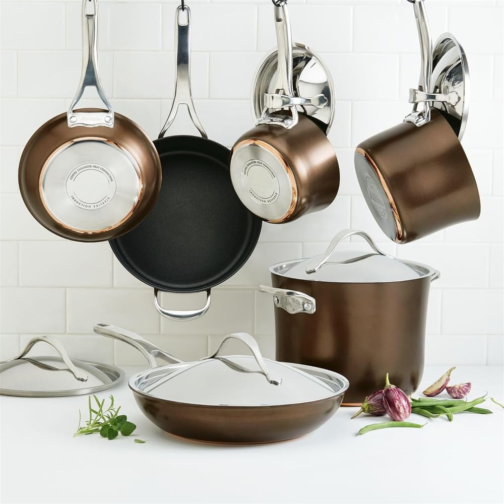Kochgeschirr-Set aus Kupfer, hart eloxiert, antihaftbeschichtet, Töpfe und Pfannen, Zobel, inklusive Stielkasserolle mit Deckel usw., Kochgeschirr-Set, 11-teilig, Einheitsgröße