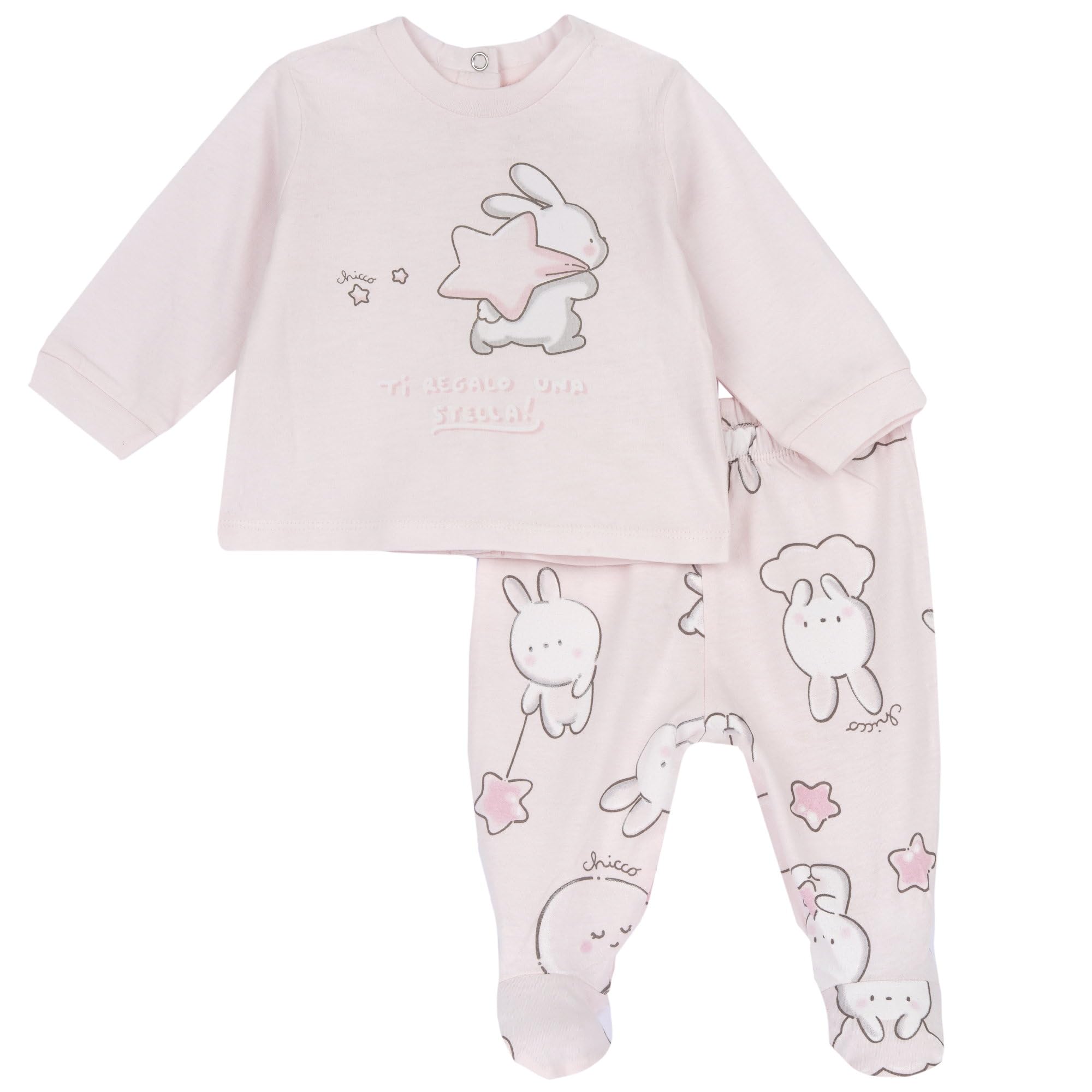 Chicco Conjunto Bebé con Camiseta y Pantaloncitos/Cubrepañales y Polaina, con Cierre en la Espalda con Botones, Ajuste Cómodo, de Algodón, Lavable en Lavadora, 0-24 Meses, Diseñado en Italia