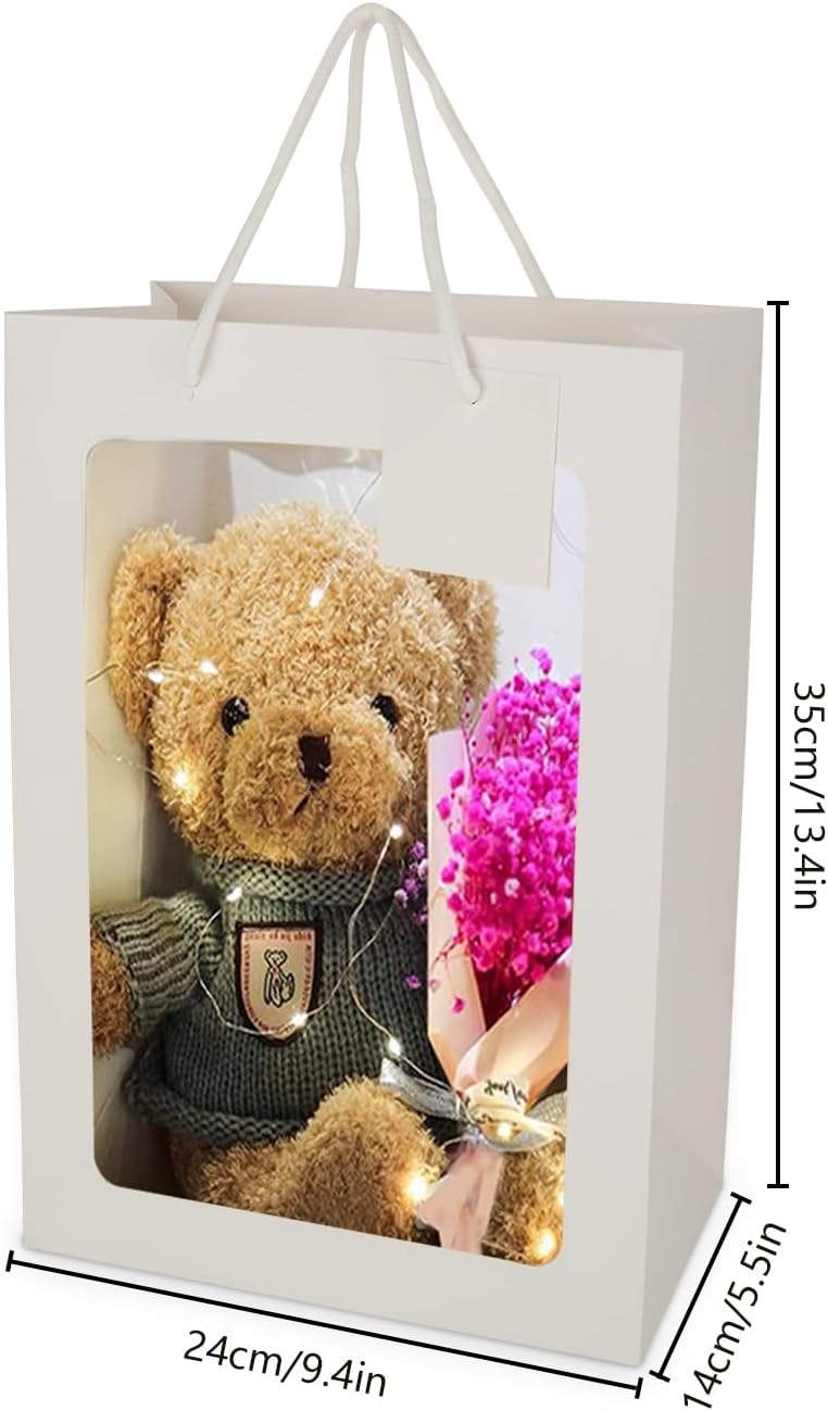 30 Pack White Gift Bag with Clear Window, 13.4 x 9.4 x 5.5 Inch Clear Bouquet Gift Bags with Handle, Empty Paper Tote Flower Shopping Bags for Wedding, Valentines, Bridal Shower, Festivals Party - Image 2