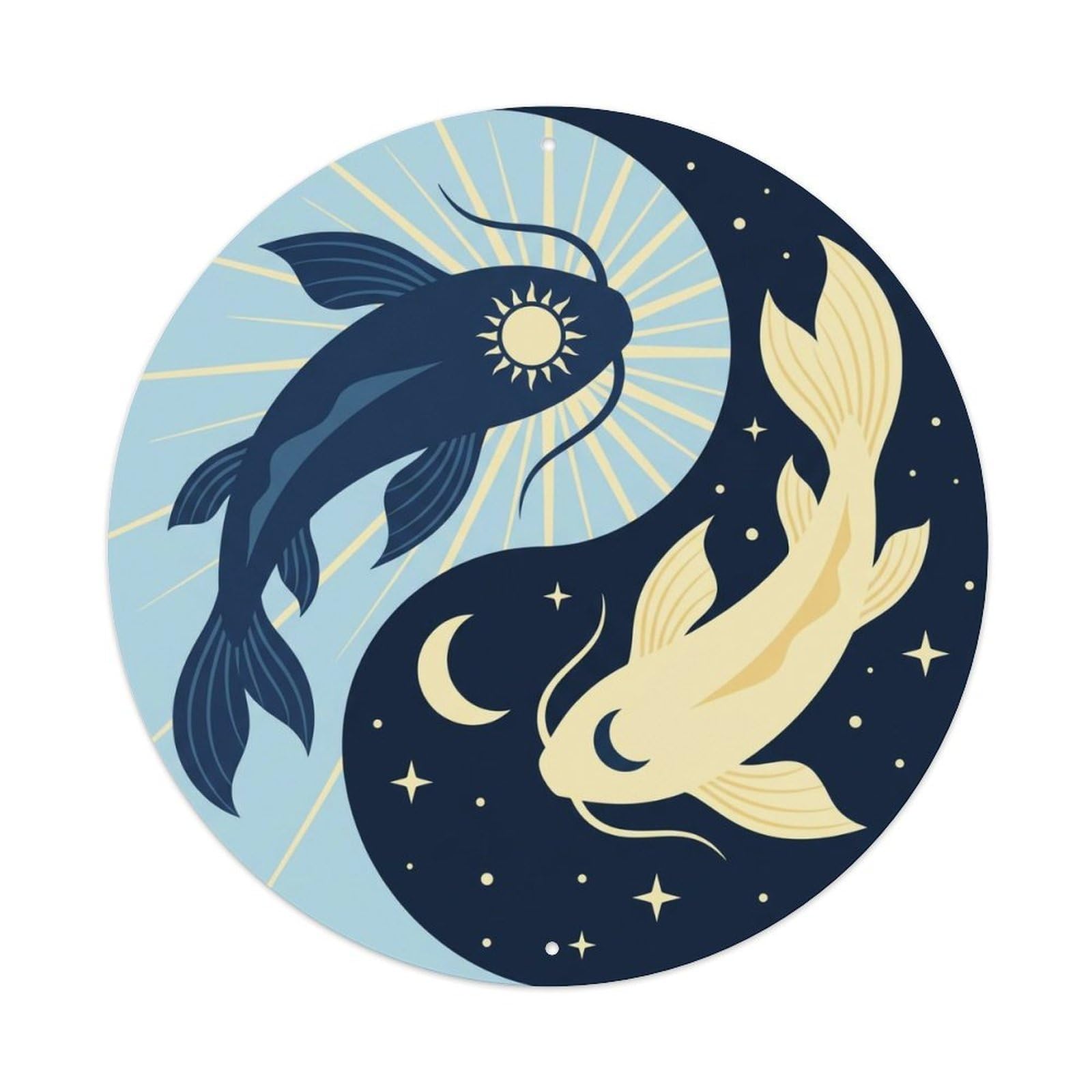 TaiChi Koi Fish Moon Sun Celestial Day Night Cosmic Balance Metal sign