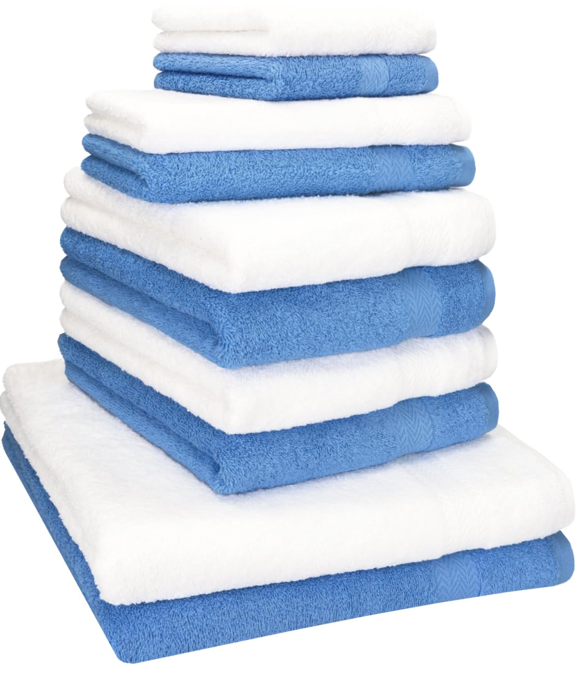 Betz Juego de 10 Toallas Classic 100% algodón 2 Toallas de baño 4 Toallas 2 Toallas de Mano 2 Toallas Cara de Color Blanco y Azul Claro