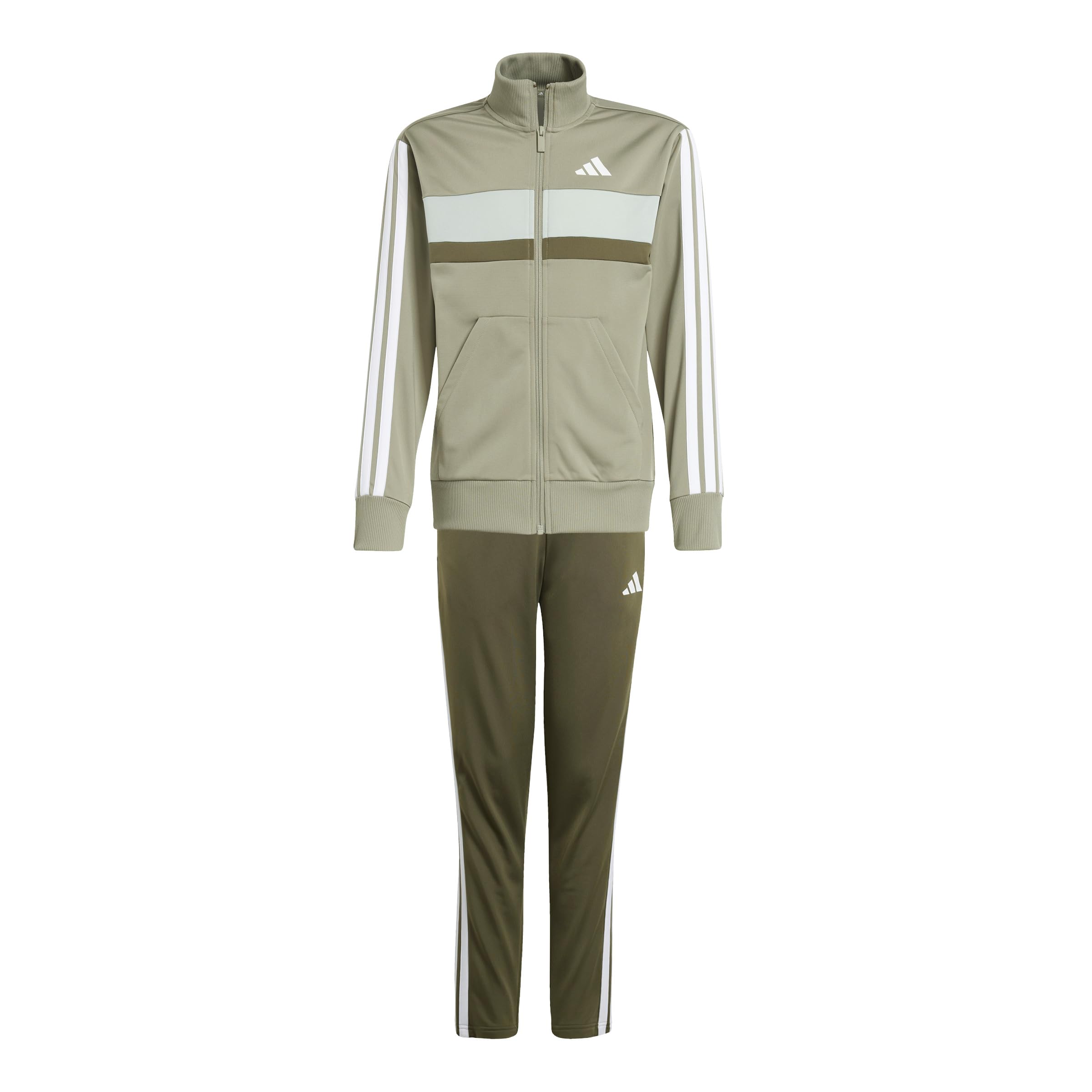 adidas Unisex Kinder SEASONAL ESSENTIALS TIBERIO 3 STRIPES TRICOT TRACKSUIT, silver pebble/white/wonder silver, 7-8 Years