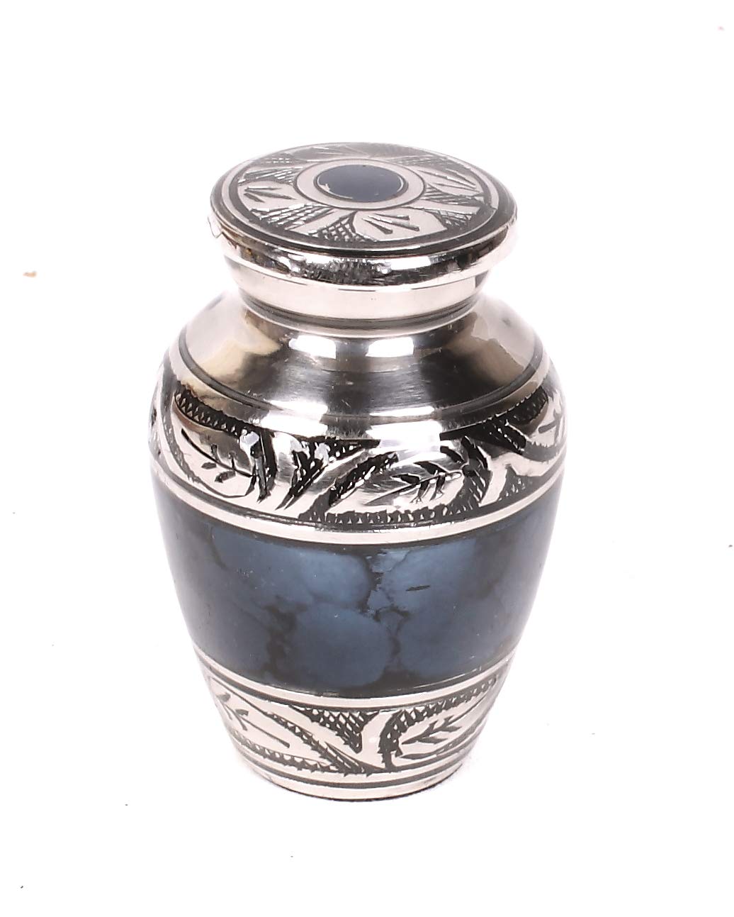 Small Keepsake Urn for Human & Pet Ashes – 3" Memorial Container With Velvet Presentation Gift Box - Capacity 7 Teaspoons - Handcrafted in Metal Aluminium Brass (Blue Cloud) — image 1