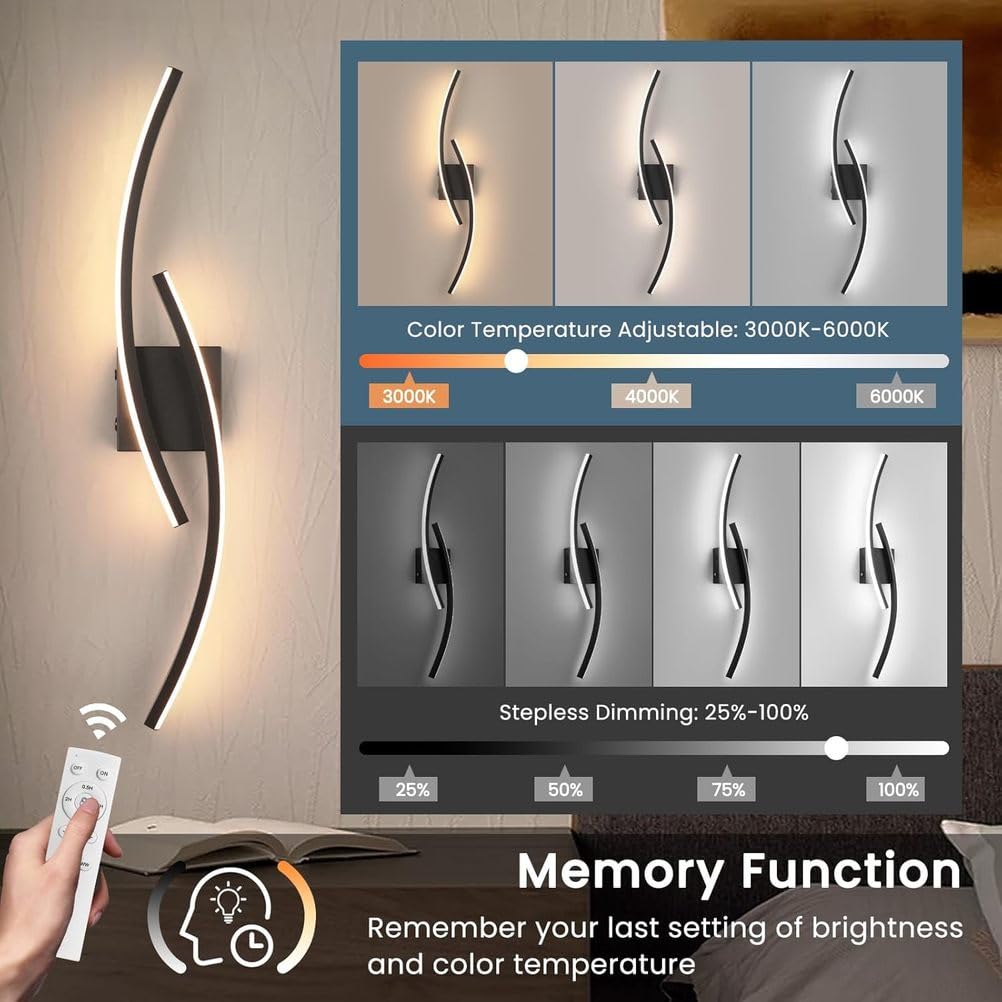 Lampada da Parete Senza Collegamento alla Rete elettrica con Telecomando, LED Ricaricabile Tramite USB, Wireless, Touch, dimmerabile, Batteria da 6000 mAh, Timer di Ricarica, Illum