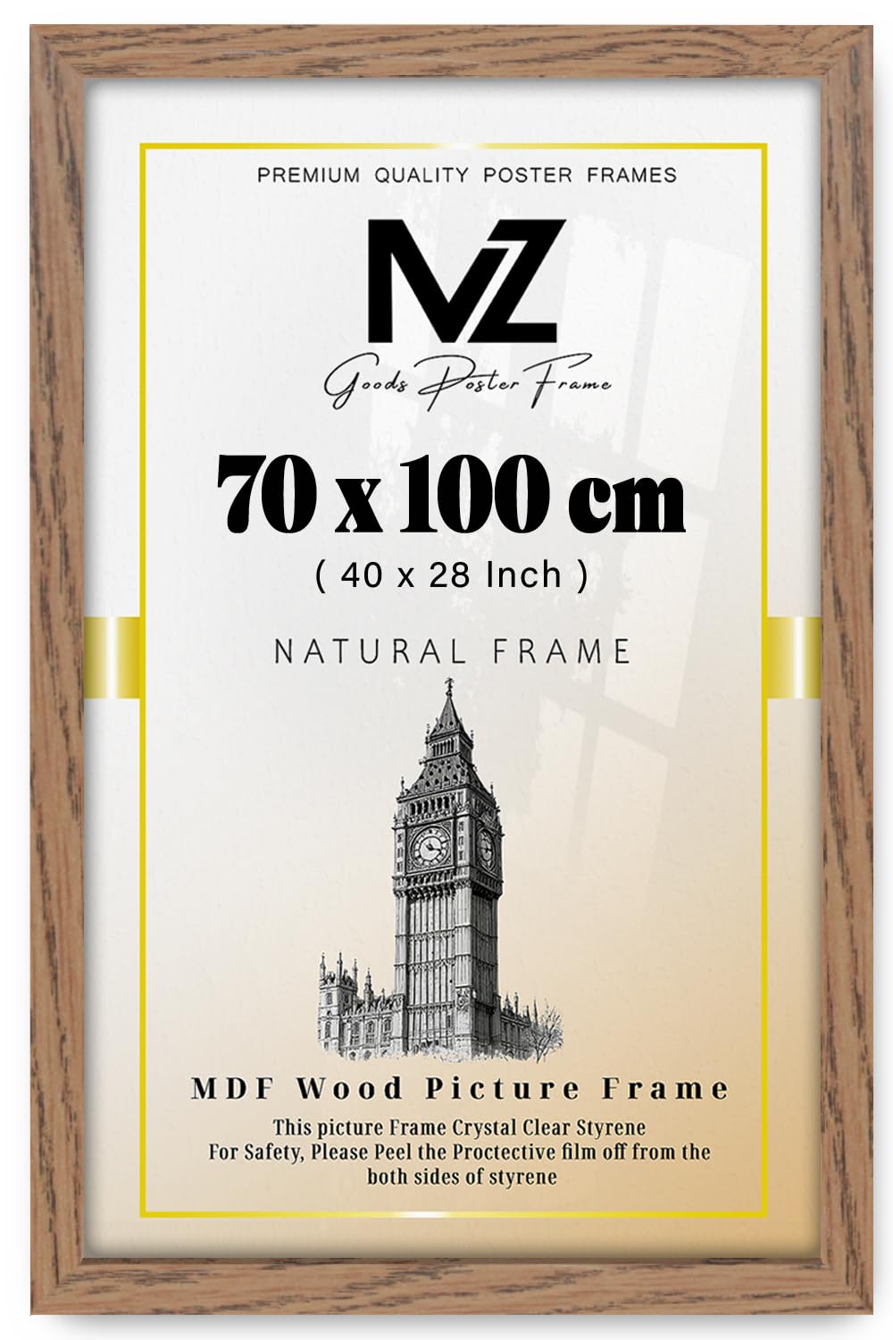 MZ GOODS | Dark Oak 2' 4" x 3' 3" Poster Frame (70 x 100 CM) Museum Quality, Ideal for Art Enthusiasts, Ready to Hang High-Definition Prints 40 x 28 Inch [ Dark Oak ]
