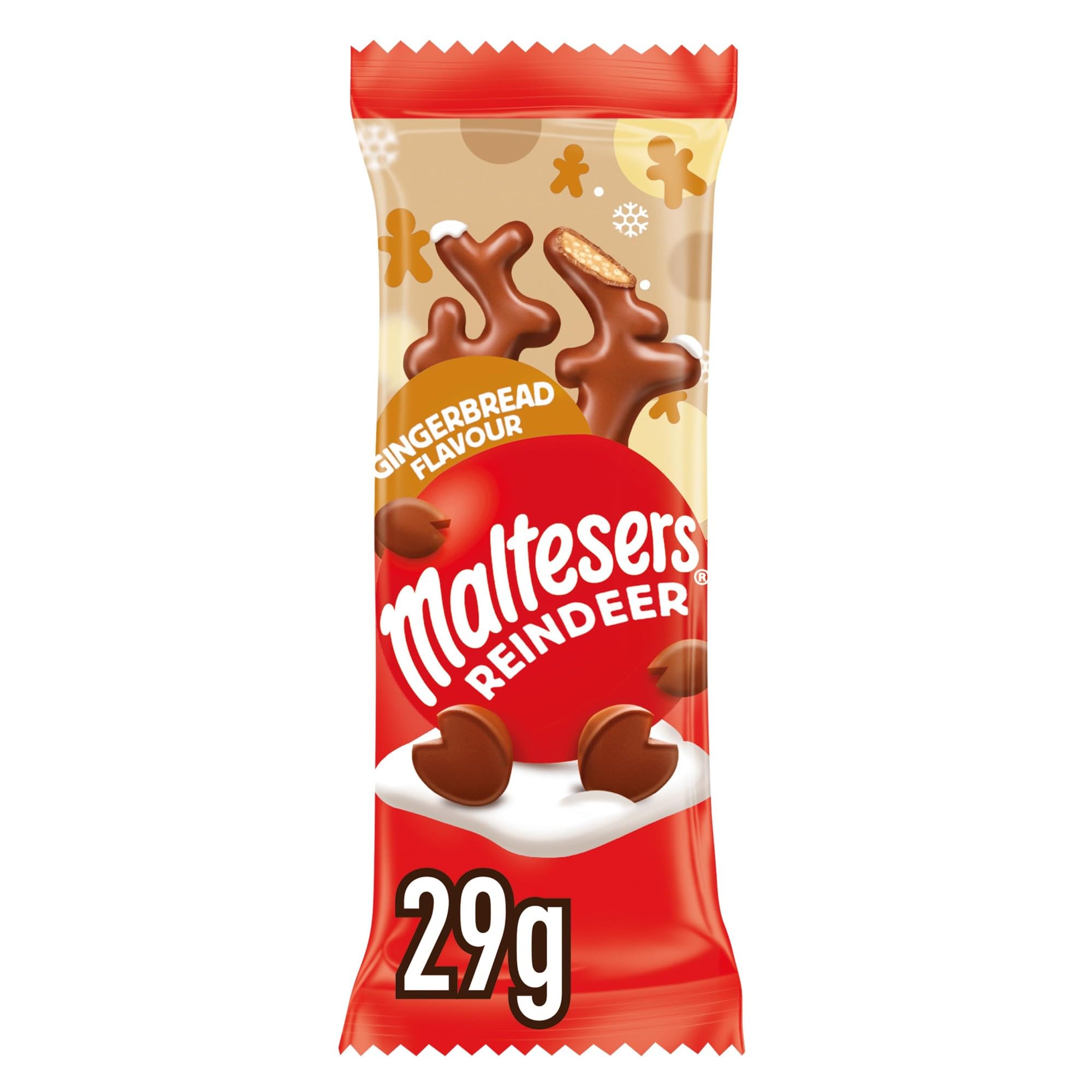 Maltesers Gingerbread Flavour Reindeer, Milk Chocolate, Malt, & Honeycomb, Christmas Chocolate Treat, 29g