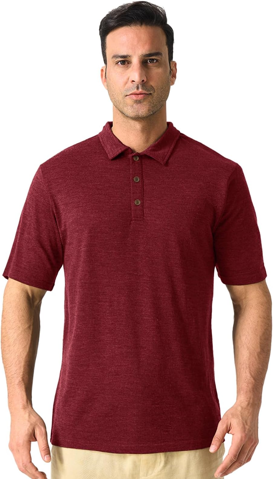 100% Merino Wool Polo Shirts Mens Anti-Odor Short Sleeve Moisture Wicking Base Layer for Travel