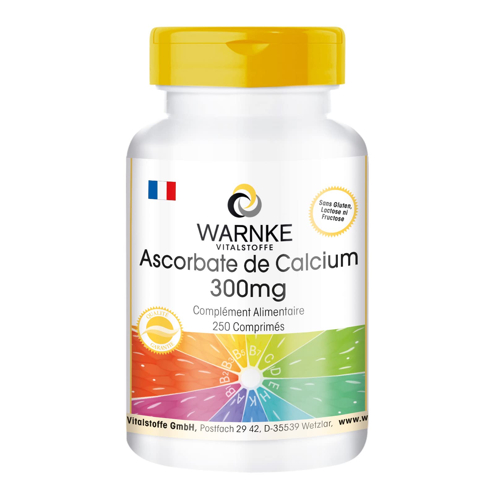 Ascorbate de Calcium 300mg - Vitamine C - 250 comprimés - Végétarien - Douce à l'estomac | Warnke Vitalstoffe - Qualité des pharmacies allemandes