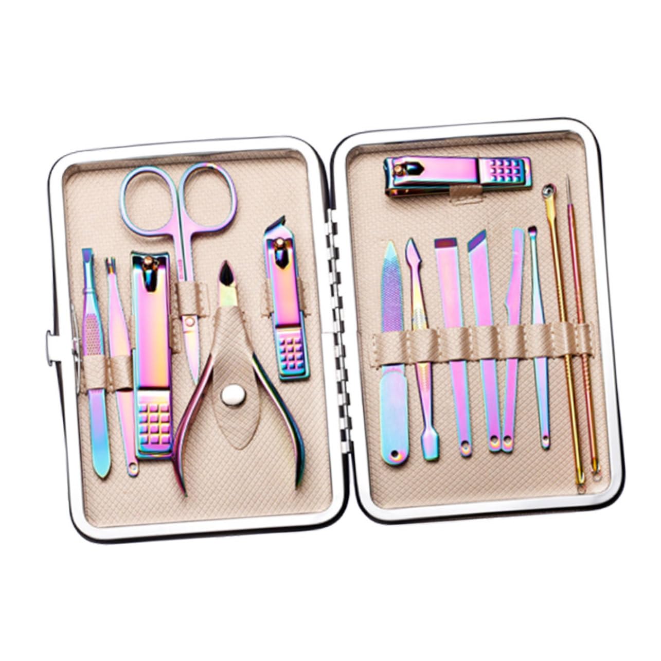 FOMIYES 1 Set 15pcs Colorful Manicure Stainless Steel Nail Trimming Kit with Clippers Scissors and File Durable Grooming Tools for Daily Nail Care and Travel Use