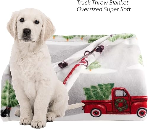 Miniatura 2 de The Big One Manta de felpa súper suave para sofá, acogedora manta ligera y esponjosa de forro polar de Navidad, de gran tamaño de 5 x 6 pies, camión