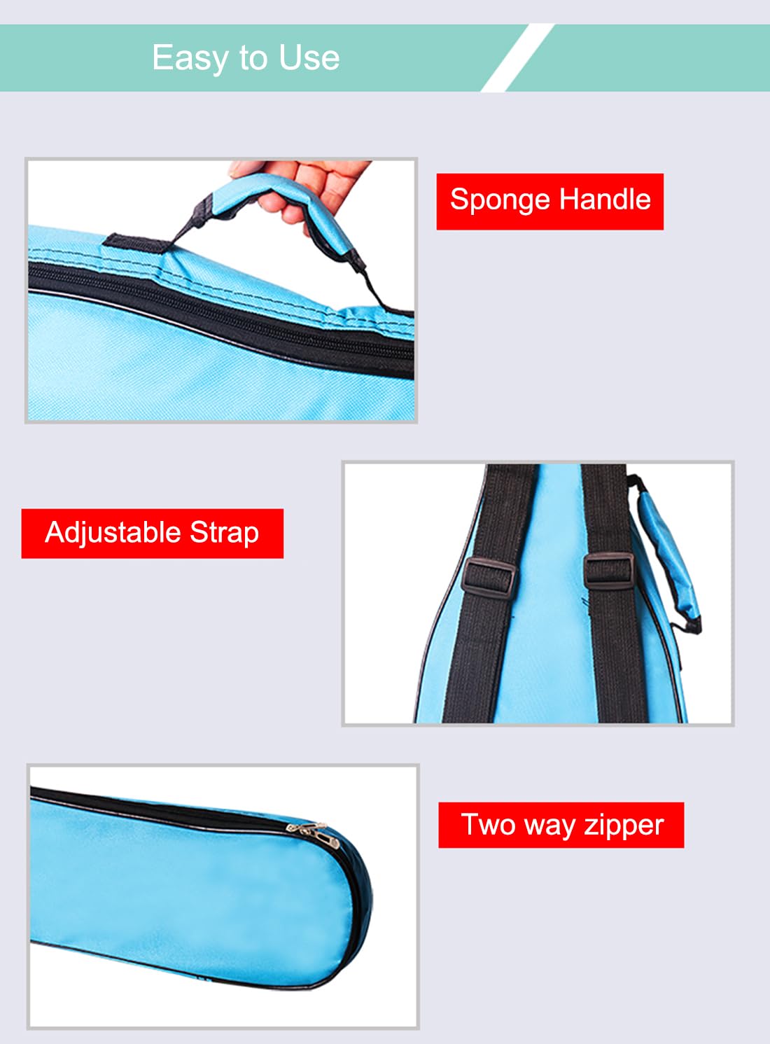 Funda para ukelele de 5 mm, impermeable, duradera, colorida, bolsa de ukelele con almacenamiento, Blue, For 23" Concert, Organizador de bolsas