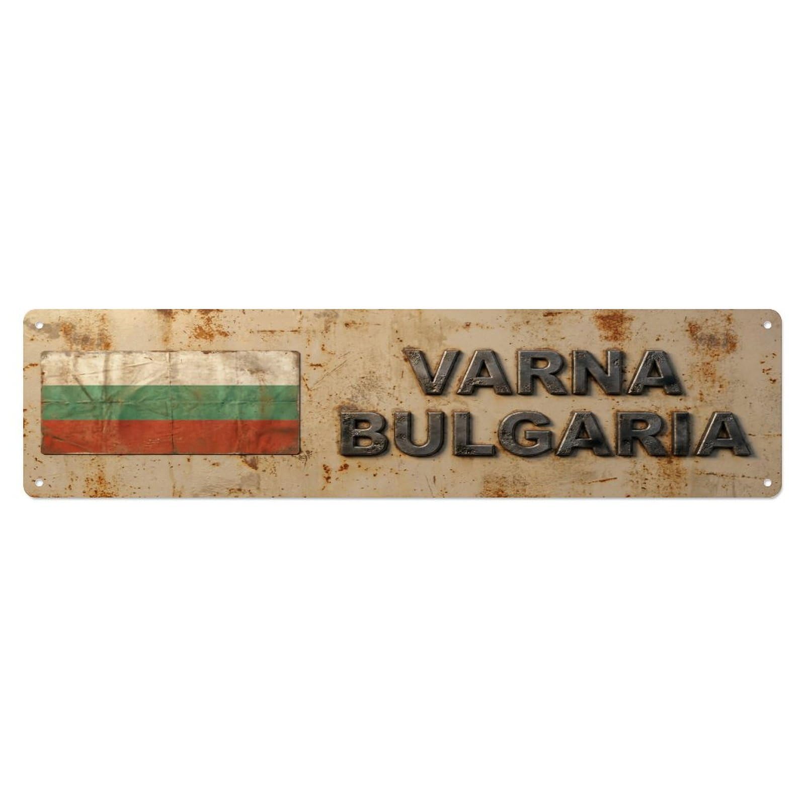 Metal Tin Sign Vintage Varna Bulgaria Flag Decor Rustic Travel
