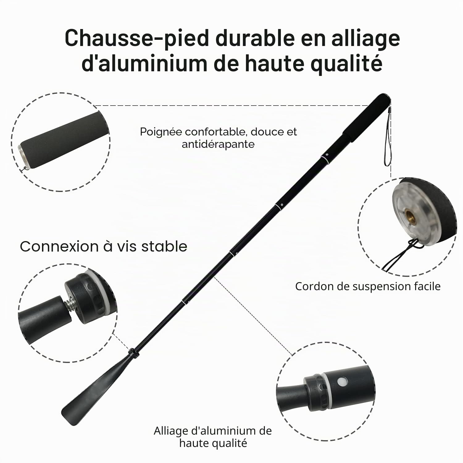 TriPro Chausse Pied Long Metal -Telescopique 38-94 Cm, Chausse-pieds en Alliage D'aluminium
