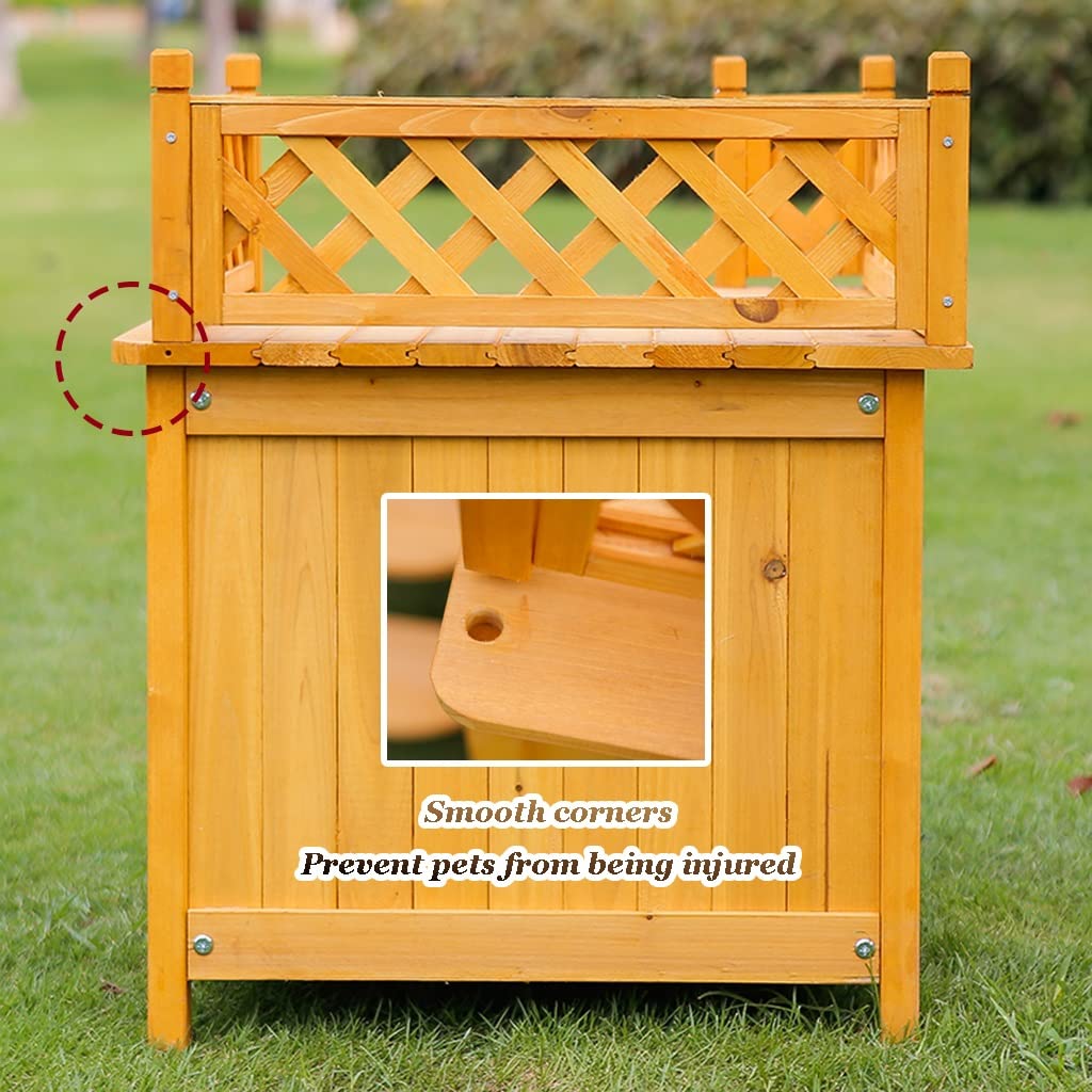 【お値下げ】木製ドッグハウス　2部屋 Amazon.co.jp: ドッグハウス 屋外 木製 防水小型犬小屋、 階段付きの2