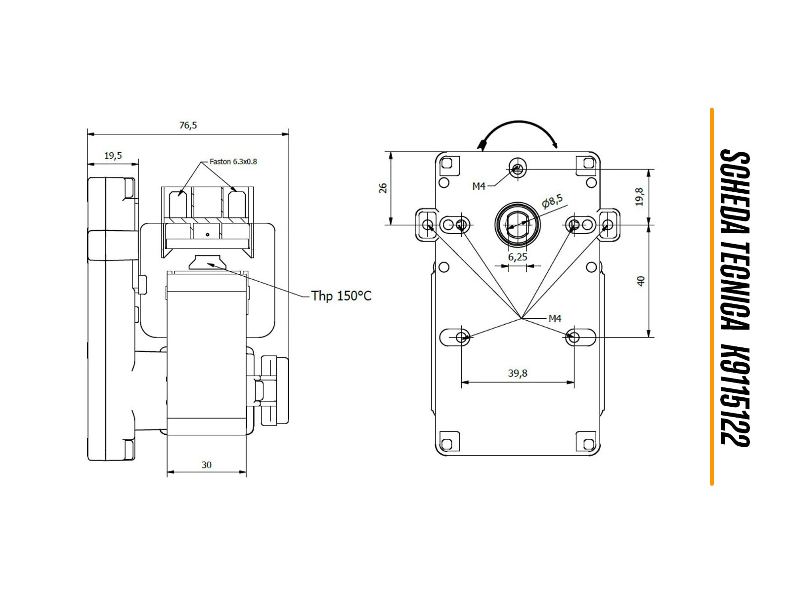 ERICAMBI, Motoriduttore K9115122 Kenta serie 911 per Stufe a Pellet, Velocità 3rpm, Pacco Lamellare 30mm, Ø Albero 8,5mm, Senso di Rotazione Oraria, Spianatura Doppia, Karmek One