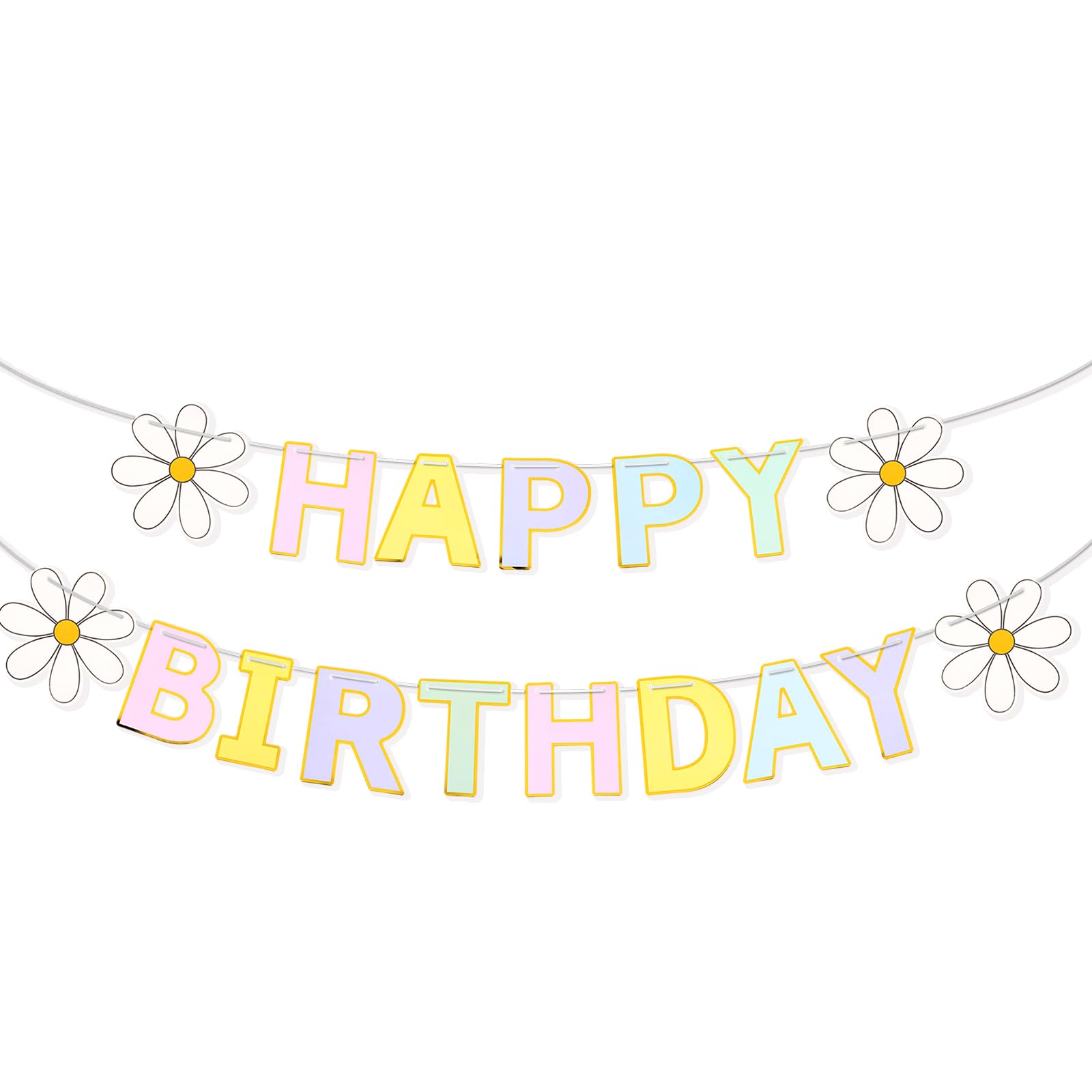 Giantree Pastel Happy Birthday Banner, Colorful Rainbow Party Banner Decorations, Glitter Birthday Party Garland Decor(Boho Daisy)