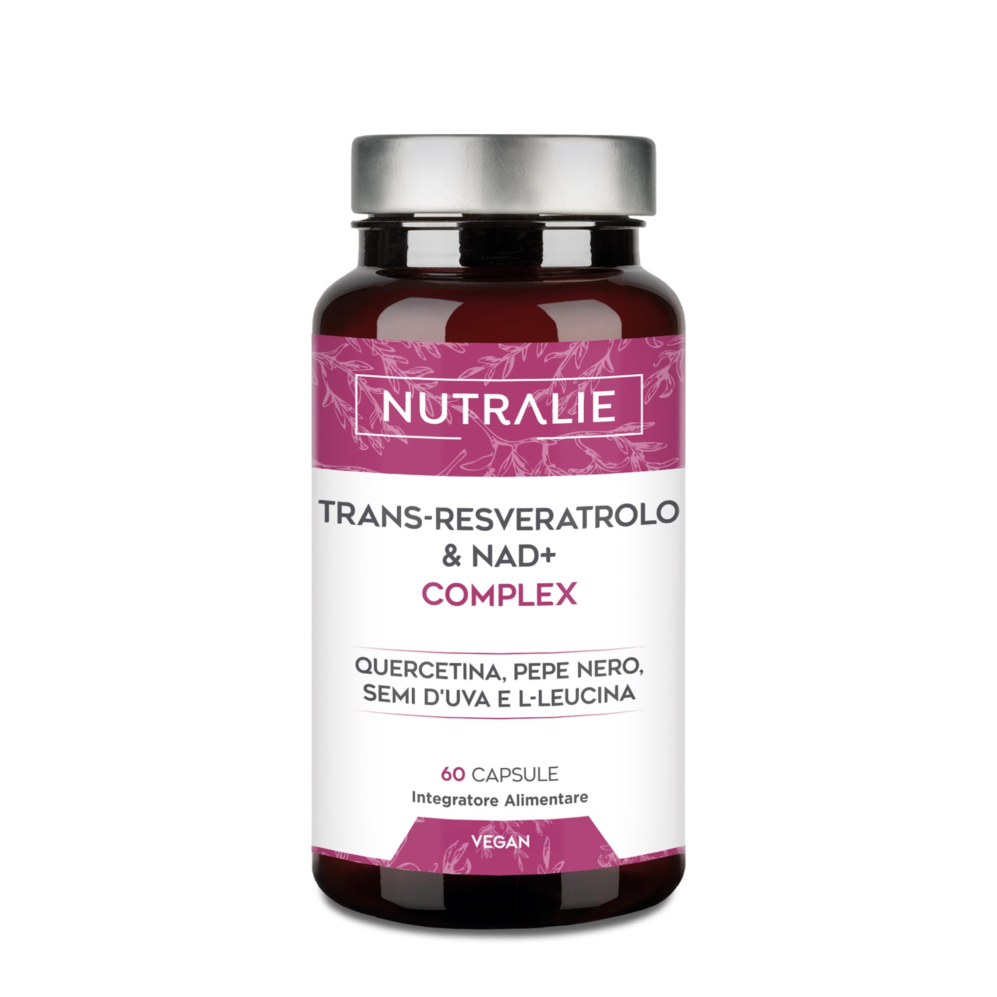 Trans Resveratrolo NAD+ 686mg Complex - Quercetina Piperina Semi d'Uva (OPC) L-Leucina - Integratore Resveratrolo - 60 Capsule Nutralie