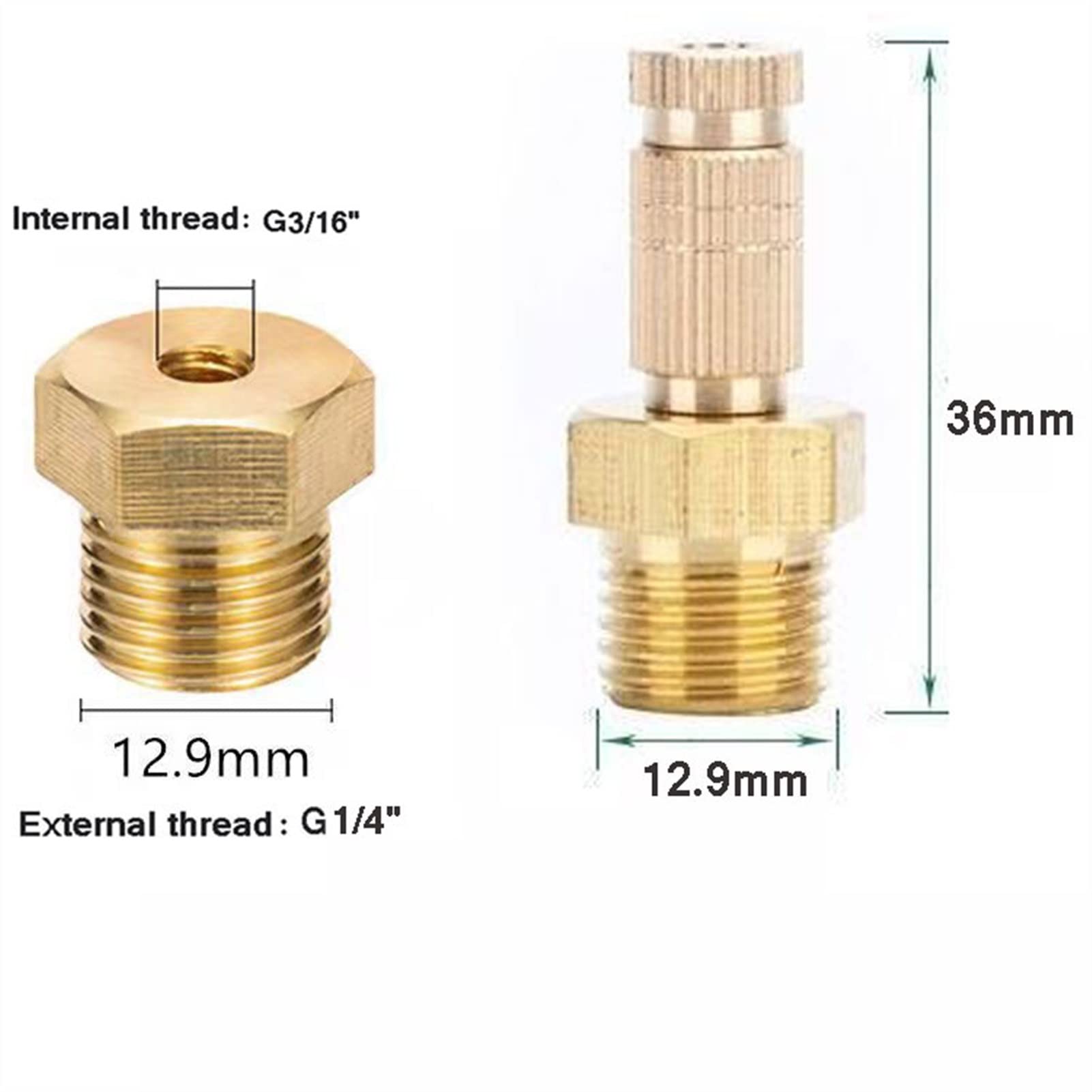 Buses de brumisation en Laiton, 10 pièces avec Adaptateur de buse G1/4" (Or, 0,6 mm)