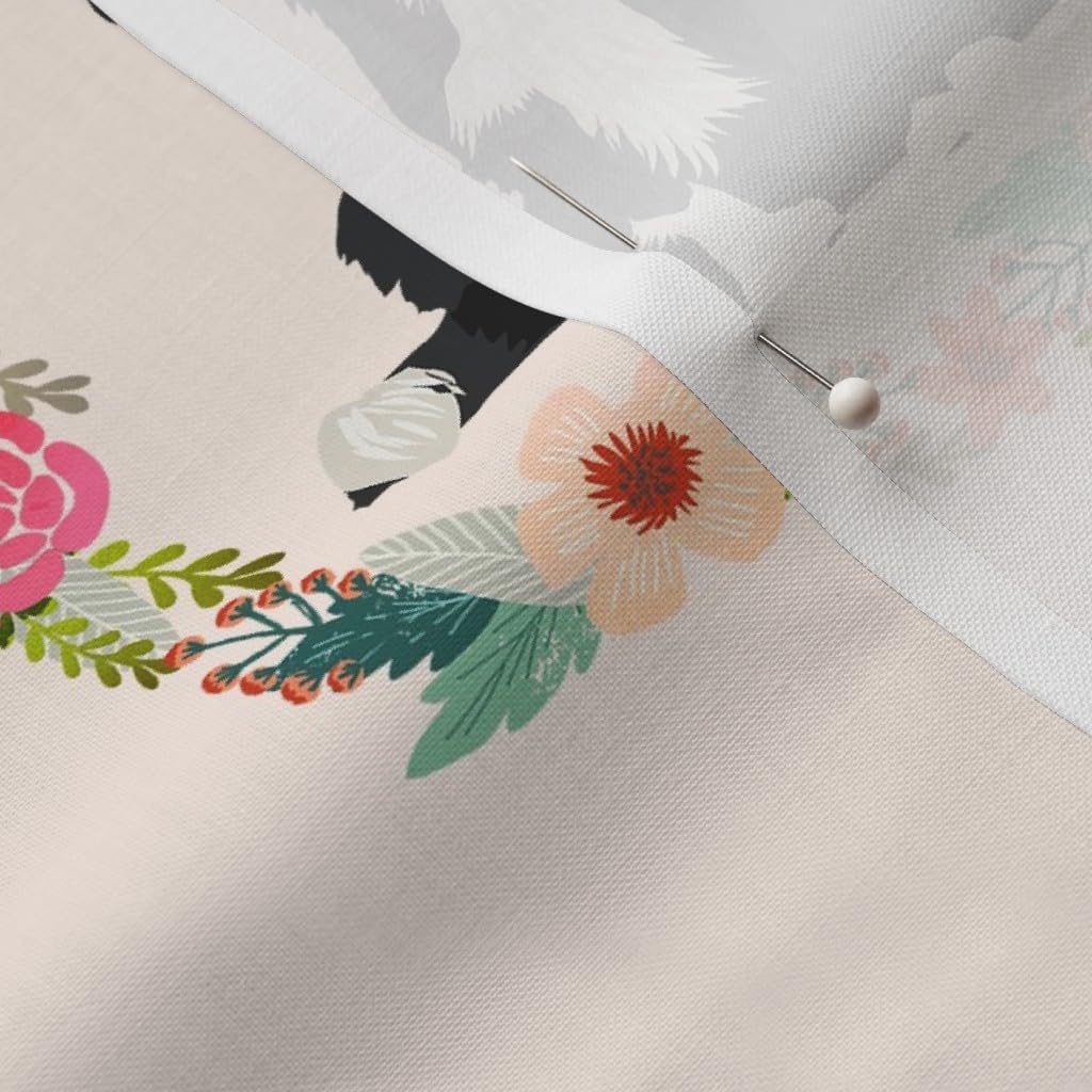 Spoonflower Fabric - Inch Border Collie Black White Wreath Florals Dog Floral Dogs Collies Printed on Petal Signature Cotton Fabric by The Yard - Sewing Quilting Apparel Crafts Decor