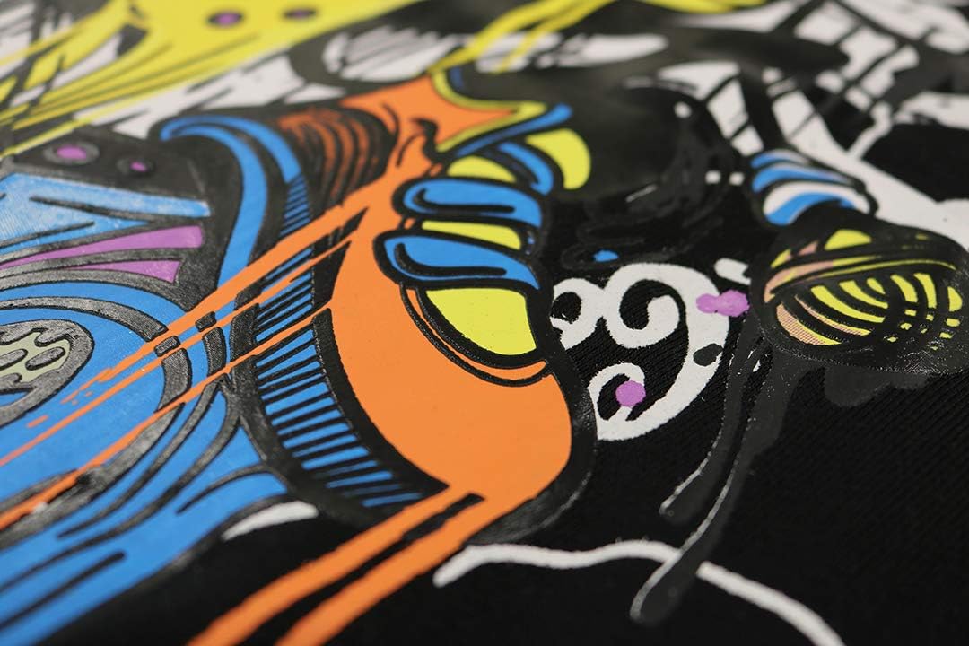 SCREENSHOT-F11027 Mens Urban Hip Hop Fleece Pullover Top - Dancing Guitar Player Cartoon Animation Crew Neck Streetwear Sweatshirt-Black-Small - Image 5