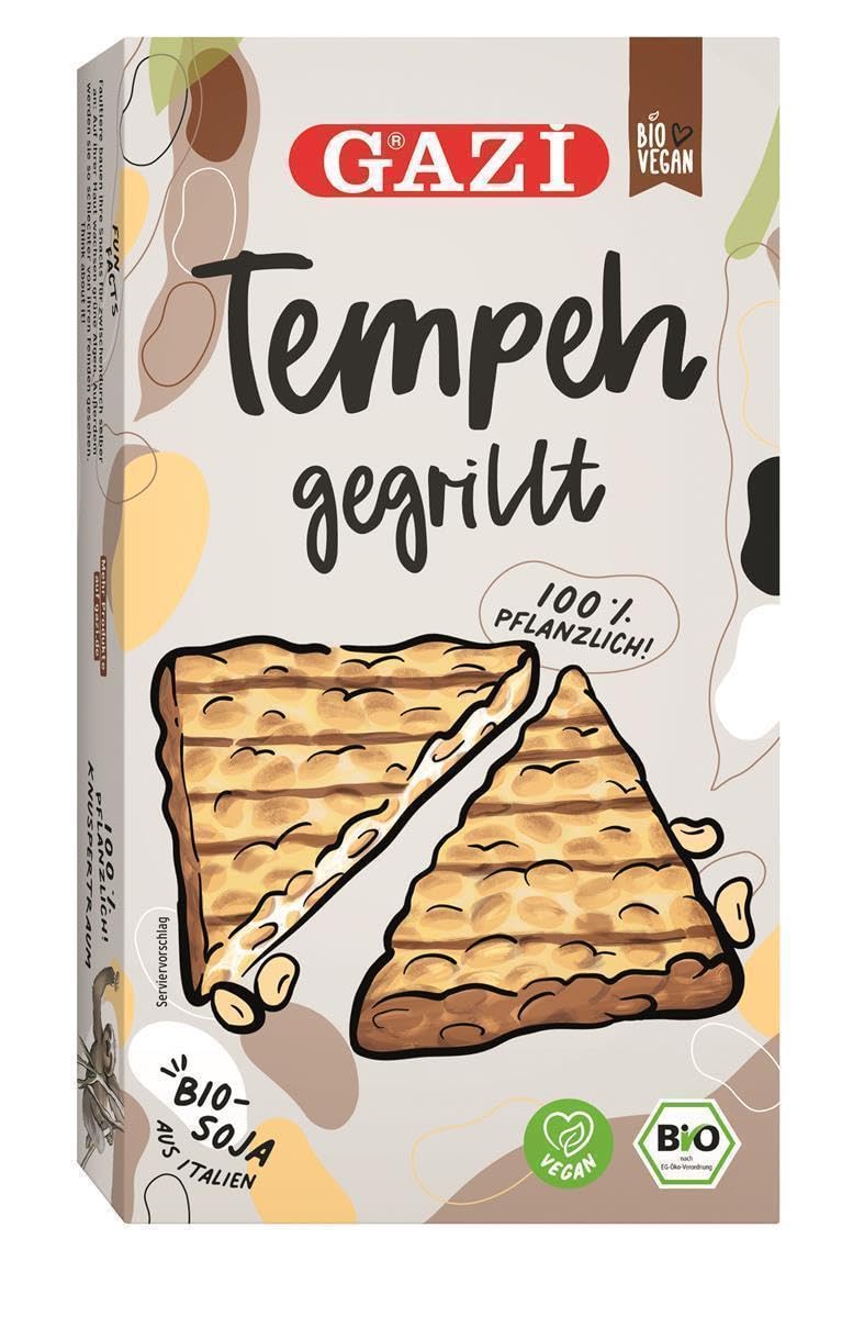 GAZI BIO TEMPEH GEGRILLT - 5x 200g - vegane Fleisch-Alternative mit italienischem Soja traditionell in Italien hergestellt, von Gazi, pflanzliche Alternative lecker und bekömmlich