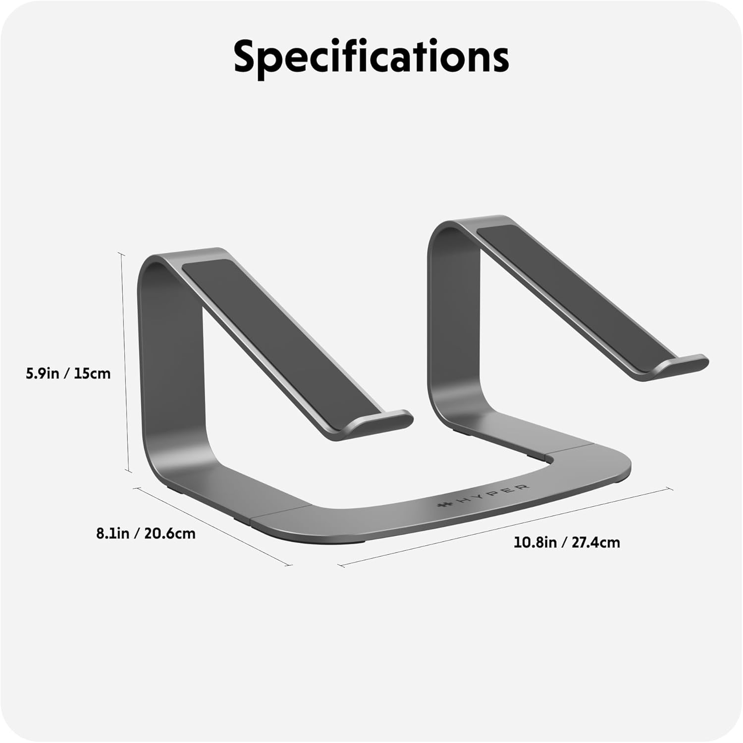 Hyper Hyperspace Ergonomic Laptop Stand for Desk — Durable Aluminum Laptop Stand for MacBooks & Devices up to 16" — 5.9" Fixed Height for Optimized Comfort & Cooling (Grey)