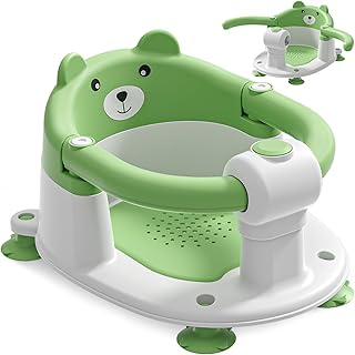 Baby Bath Seat for Babies 6 Months & up, Non-Slip Toddler Bath Seats for Babies Sitting Up, Safe Infant & Newborn Bathtub Chair with 4 Suction Cups & Soft Cushion & Stickers for Shower