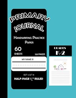 Primary journal: handwriting practice paper: primary journal 1/2" ruled & blank space, 60- sheet, 8.5" x 11", assorted solid colors, primary ... to kindergarten handwriting practice paper