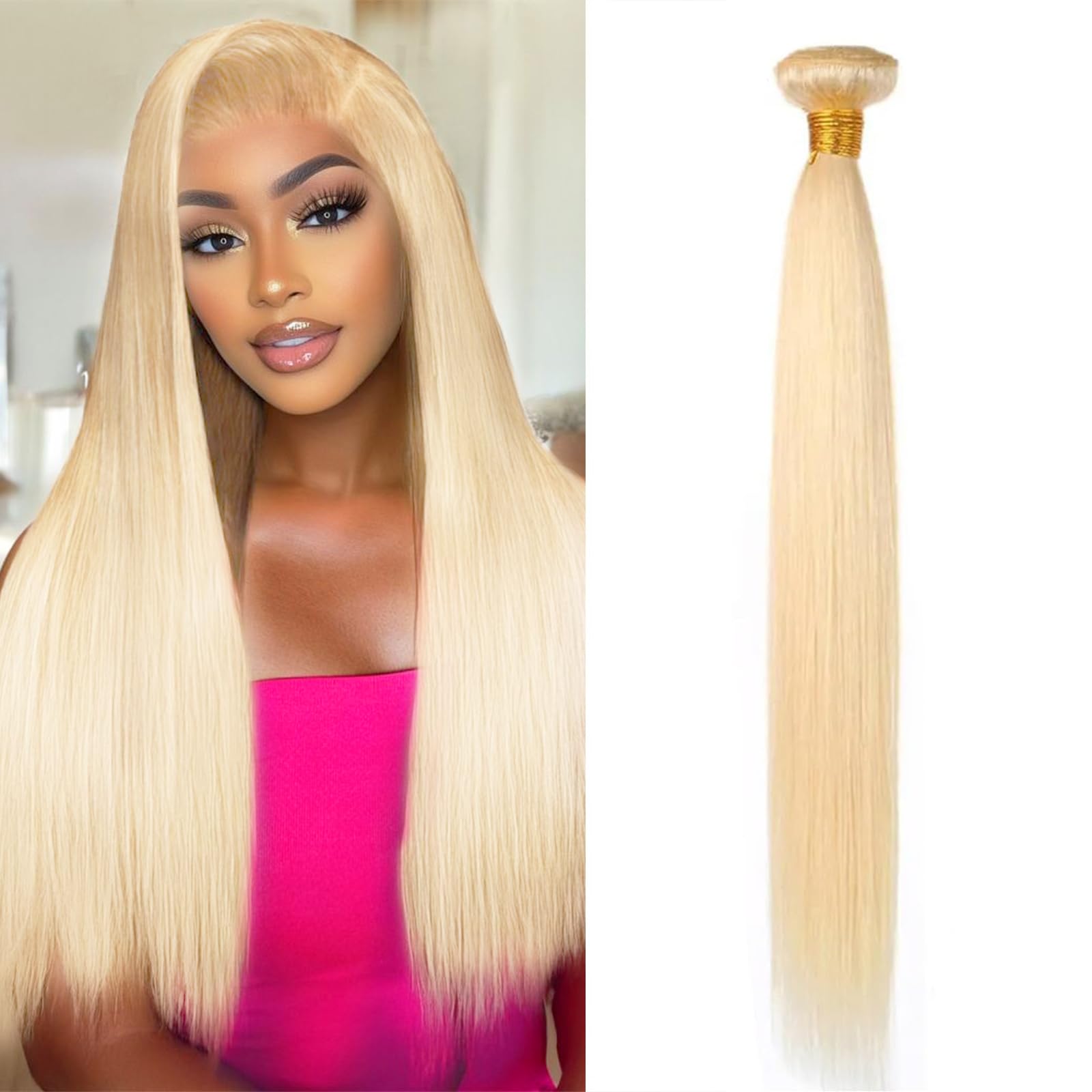 HC 613 Bundles Human Hair 30 Inch Blonde Straight Bundles 100% Unprocessed 10A Grade Brazilian Virgin Human Hair Bundles 1 Bundle Human Hair 613
