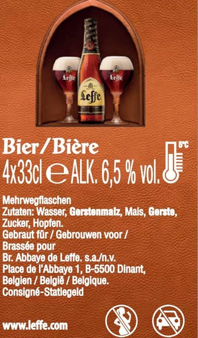 Leffe Brune Flaschenbier, MEHRWEG im Kasten, Dunkles Abteibier Bier aus Belgien (24 x 0.33 l)