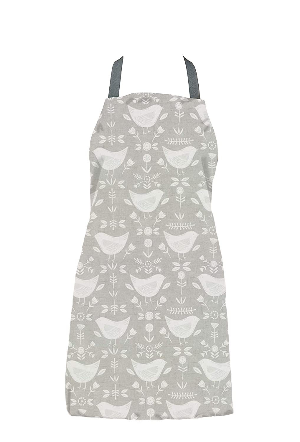 Jolee... Fabrics Wipe Clean PVC Coated Aprons - 100% Cotton Oilcloth - One Size - Easy to Clean and Splash Proof Apron (Scandinavian Narvik Birds Grey, Adult (75cm Length))
