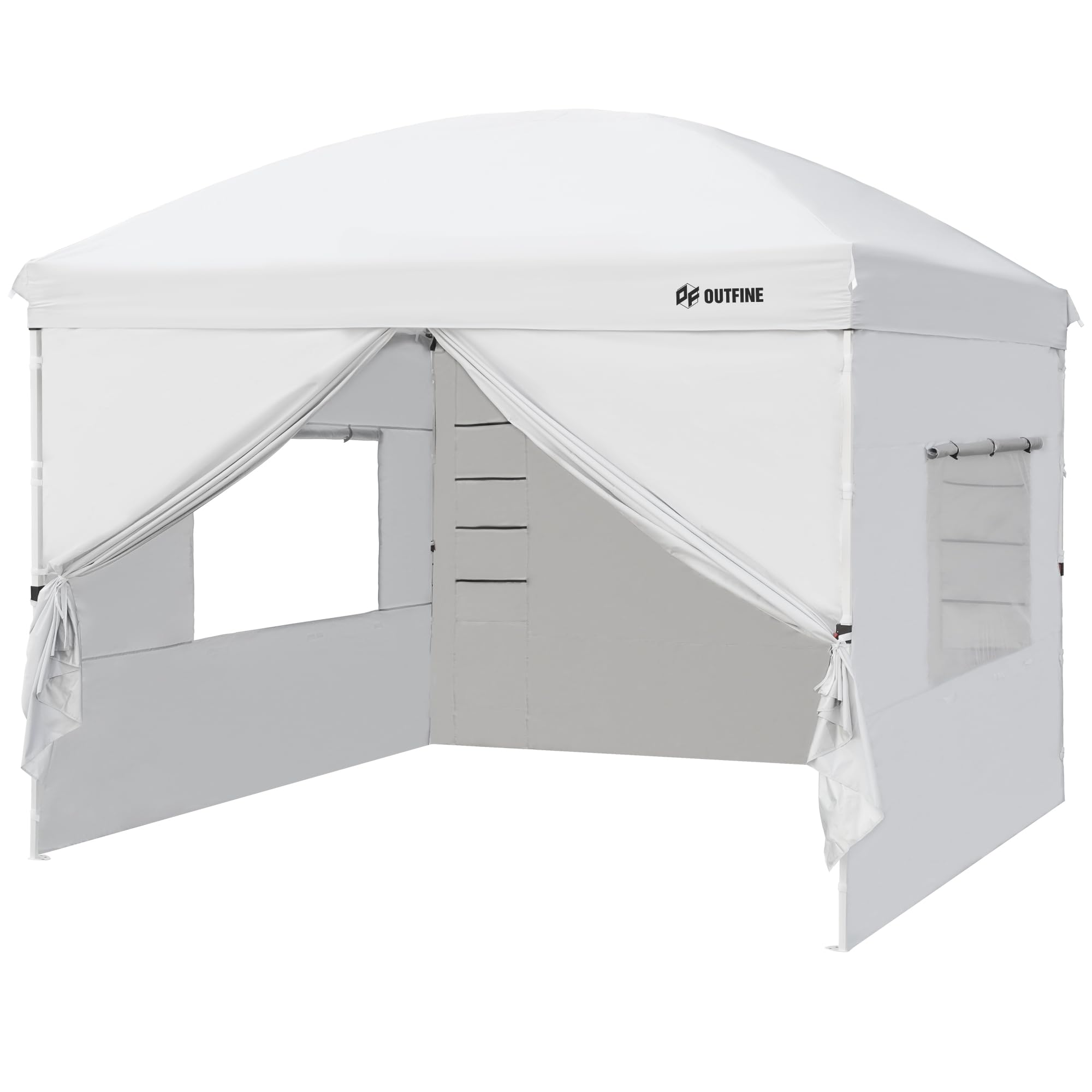 OUTFINE Canopy Tent,Deluxe Dome Gazebo,Outdoor 10x10 Pop Up Canopy with Screen Window Wheeled Bag,Sidewalls with 6 Storge Pockets,Canopy Sandbags x4,Tent Stakesx8 (White)