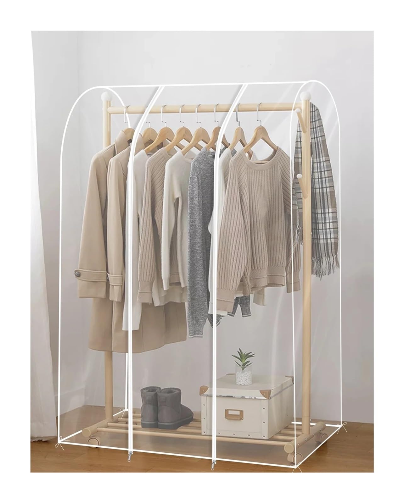 Clothes Rail Cover Clothing Dust Cover Garment Rack with Zipper Reusable Transparent Waterproof Dustproof Large Clothes Rail Organizer(120x50x150cm)