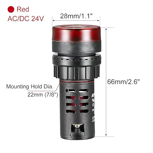 Miniatura 2 de uxcell 5 luces indicadoras rojas con zumbador ACDC 24 V, 0.866 in, alarma intermitente de montaje en panel, para panel de control eléctrico, HVAC,