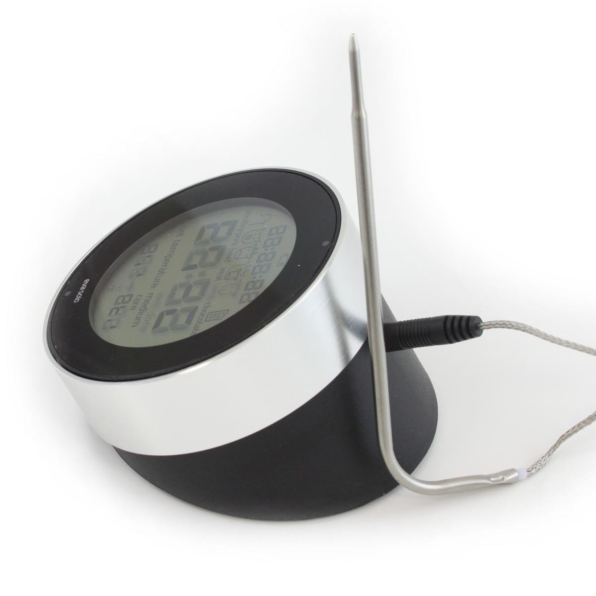 EVA SOLO | Cook 'N Time Bratenthermomet | 3-in-1-Küchenhelfer: digitales Bratenthermometer mit Spieß, Timer und Uhr | Küchenwagen & Thermometer