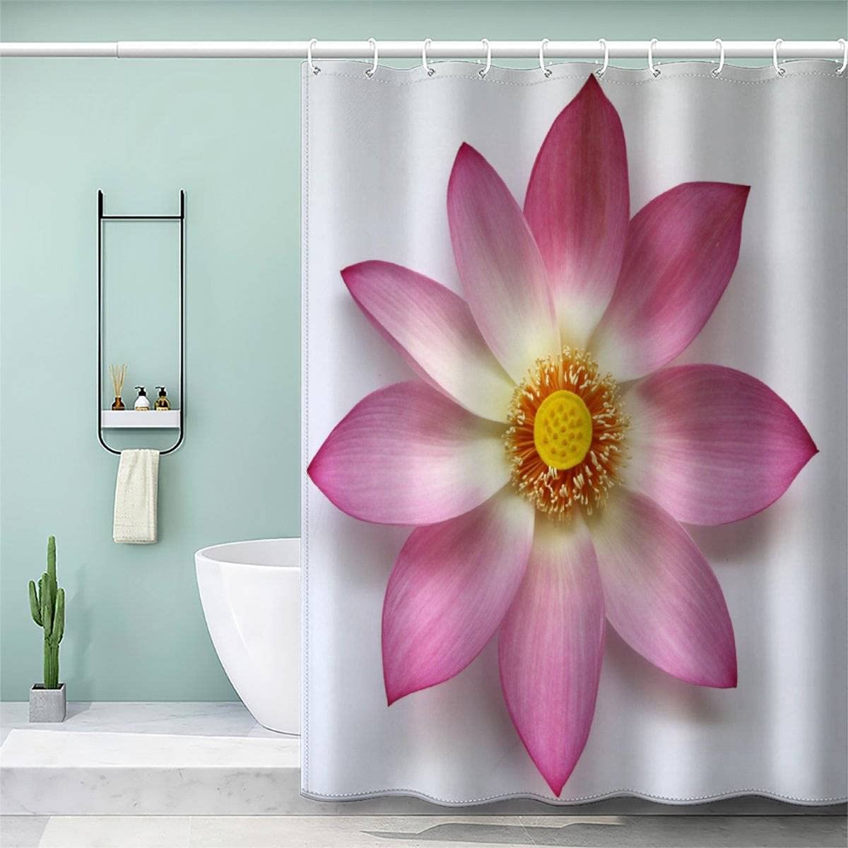 AOLIGL Lotus Shower Curtain 120x180cm for Bathroom Kitchen Washable Bathroom Curtain Beautiful Flowers, Polyester Fabric Bathroom Curtain Anti Mould Shower Curtain Kids — image 1