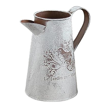 FHS?Retro Metal Watering Can Vintage Ornaments Metal Craft Vase Home Garden B