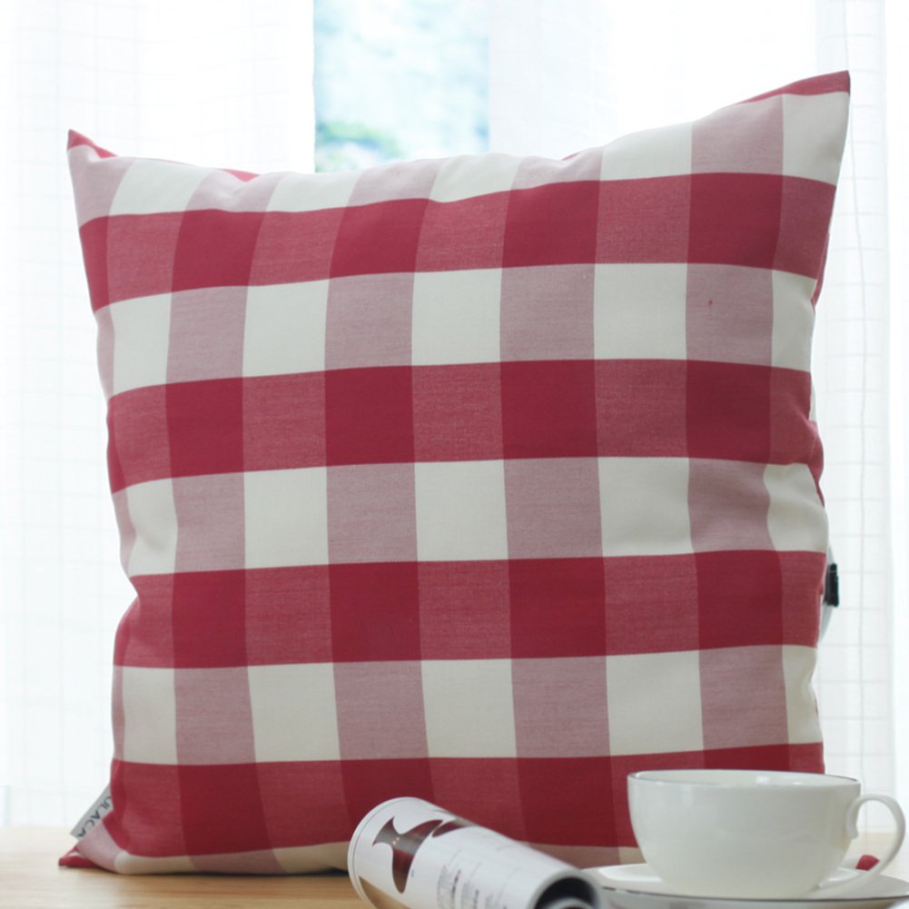 Coussin rayé rouge et blanc style rural avec oreiller 65x65 cm