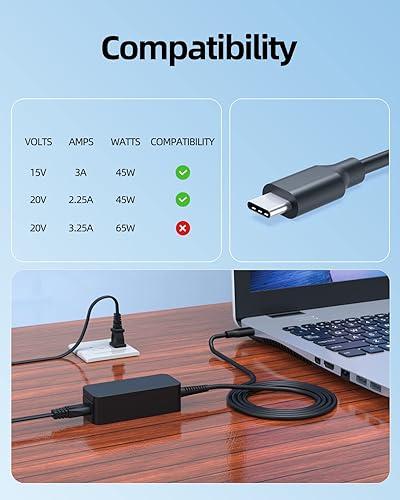 Miniatura 4 de Superer Cargador USB C de 45 W apto para Lenovo Chromebook Laptop Ordenador Adaptador de Fuente de Alimentación Adaptador de Reemplazo