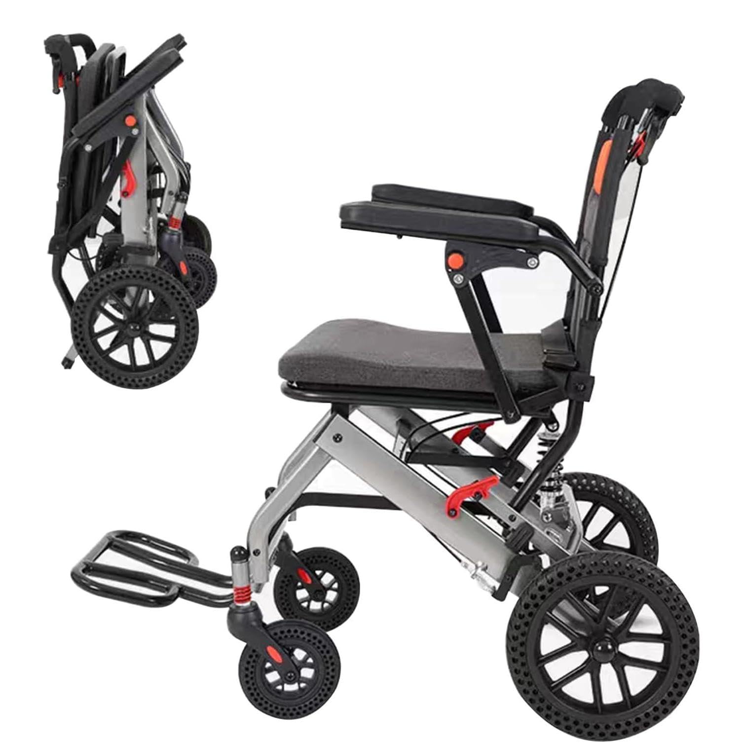 Sedia a rotelle Pieghevole Ultra Leggera, Sedia a rotelle per Trasporto Multiuso per Adulti, Sedia a rotelle per Viaggi Portatile per Anziani, Peso 10.5KG,Black