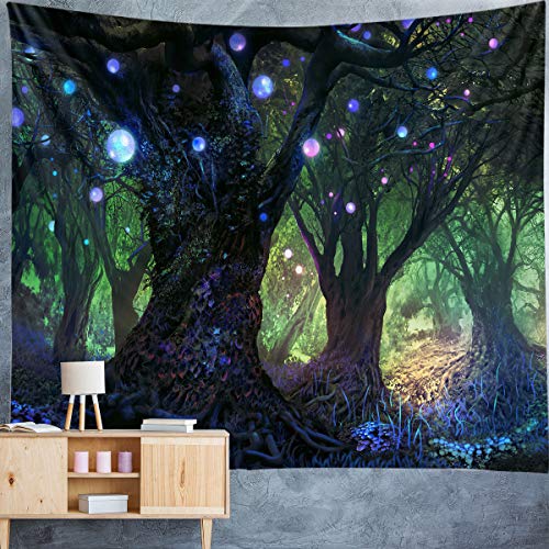 Forest Tapestry Home Decor Landscape Tapestry Living Room Bedroom Decoration Tapestry Magic Tapestry Curtain (Lanterns Blue Tree, 90.5''L×70.8''W) #TOP1