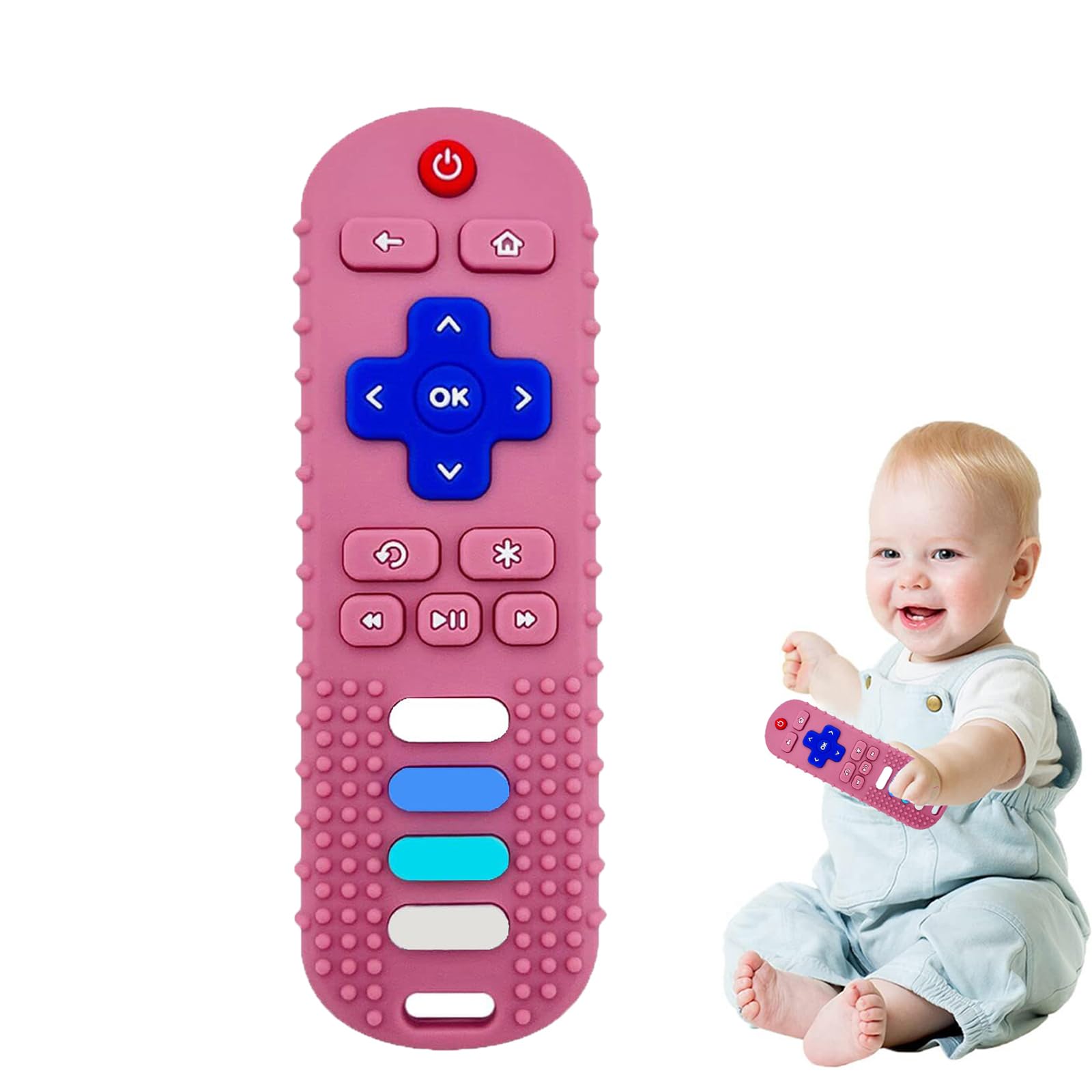 ERSIHUA Baby Teething Toys-TV Remote Control Shape Silicone Infants Teething Toys for Babies 0-18 Months,BPA-Free (Pink)