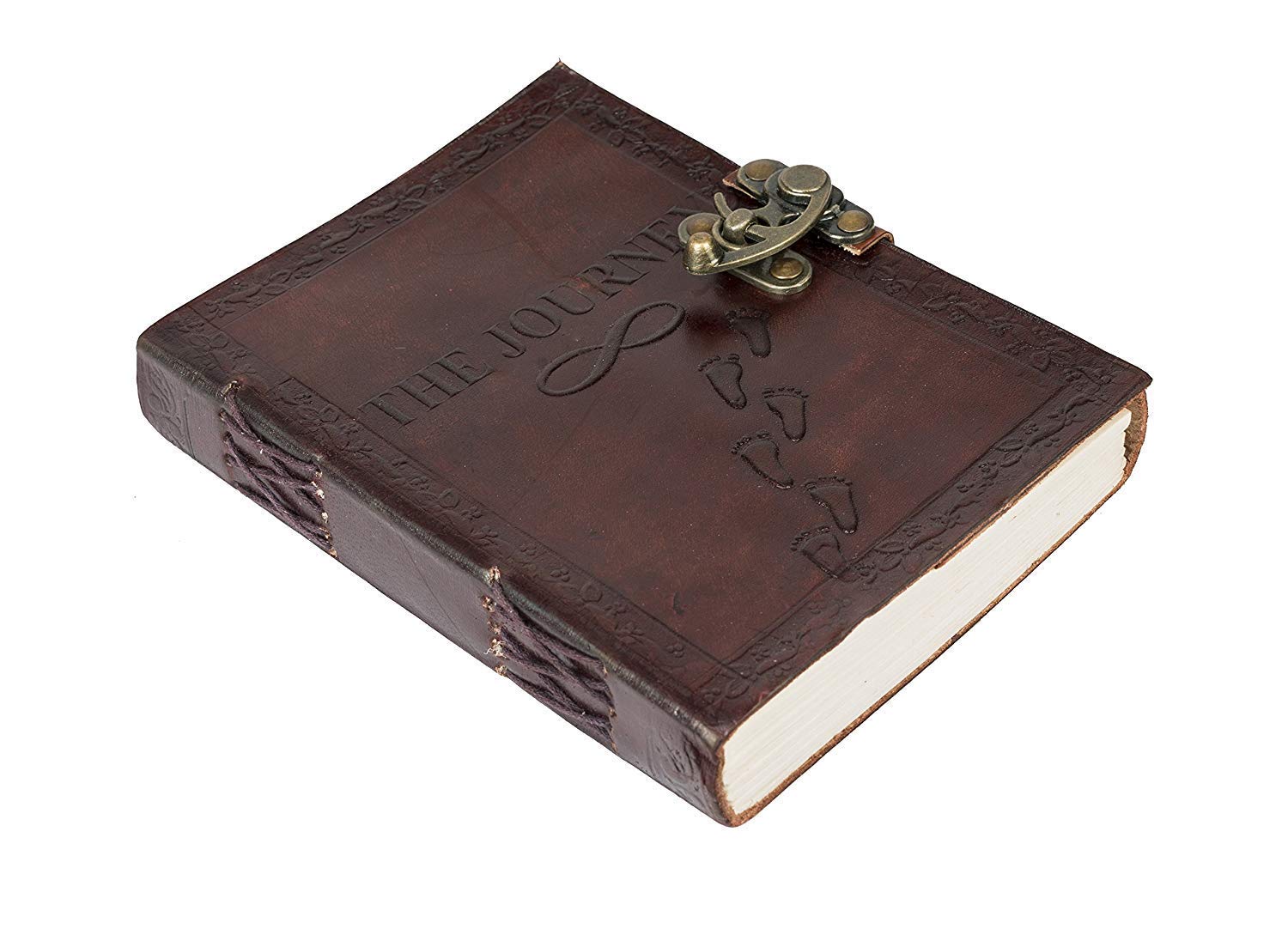Tagebuch aus Leder, mit Gravur Baum und Wolf, 17,8 x 12,7 cm, Braun
