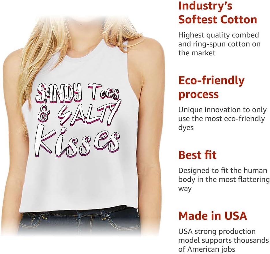 Sandy Toes and Salty Kisses Racerback Cropped Tank - Cute Women's Tank - Best Quote Tank Top