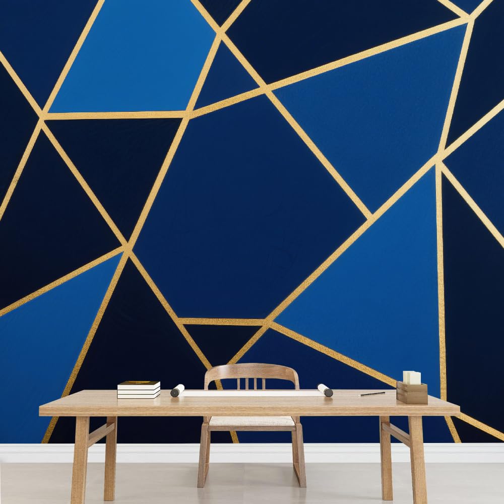 Papier peint géométrique bleu noir grand format panoramique 495x353cm décoration murale luxe