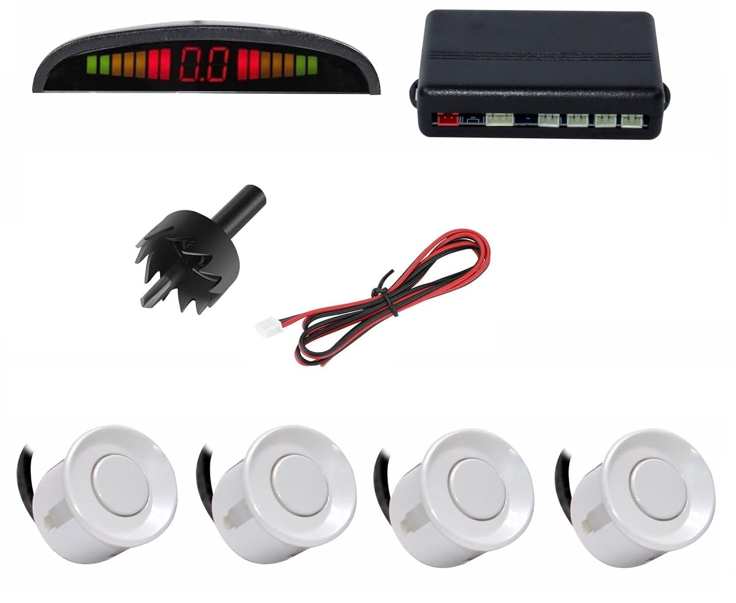 Car Reverse Parking Sensor Set of 4 White Sensors with LED Display Buzzer and Control Box Radar Beep Sound Alert Auto Object Detector for Skoda slavia-image-34