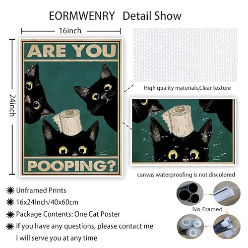 Black Cat Wall Art Cat Bathroom Wall Art Poster Cute Animal Picture Canvas Print Cat Painting Poster Cat Pictures Wall Art Cat Toilet Paper Art Posters For Home Bathroom Decor 16X24 Inch Frameless #TOP6