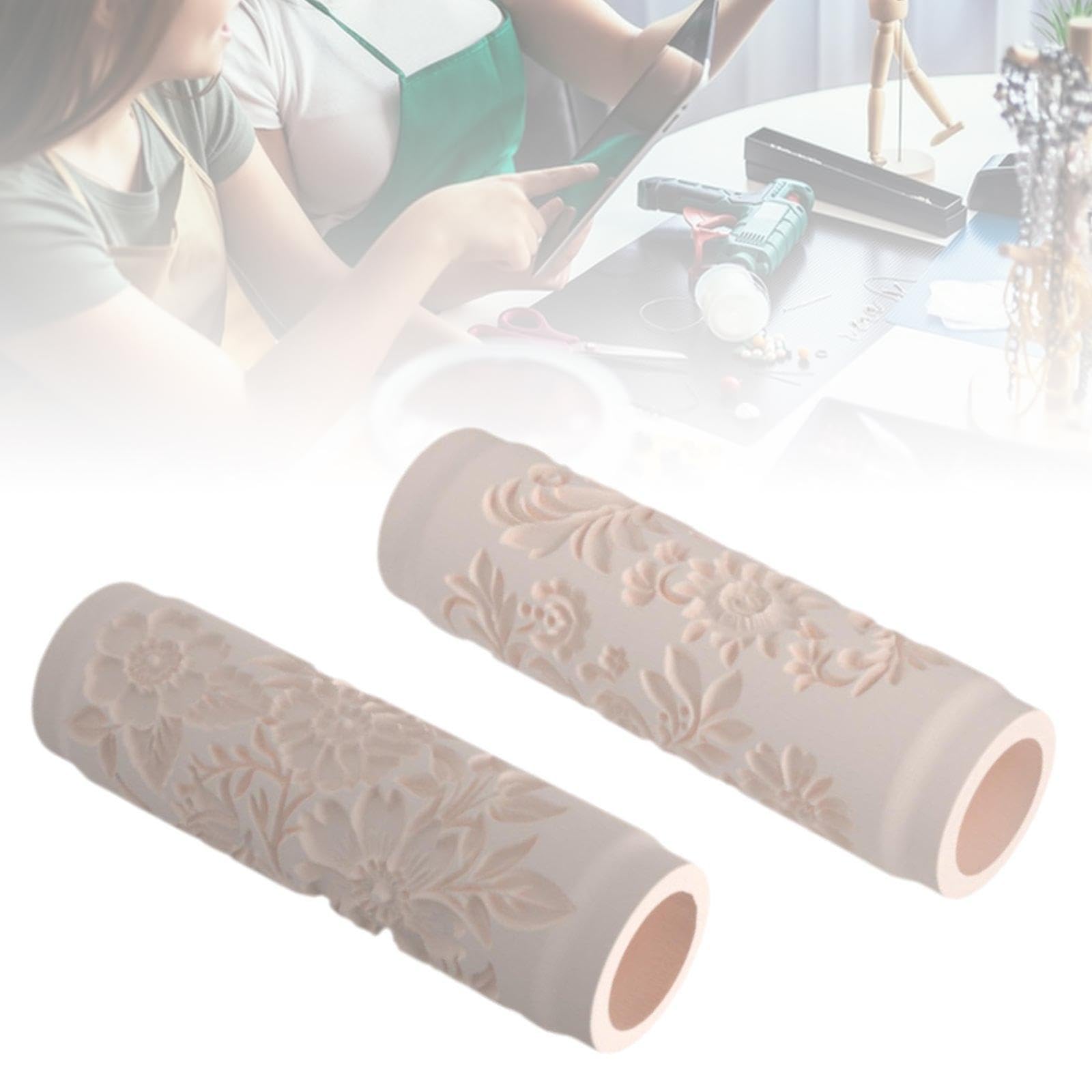 Rodillo de Textura con Motivo de Flor para Arcilla Y Barro Herramienta de Cerámica Ligera con Mango Ergonómico para Facilitar La de Diseños E
